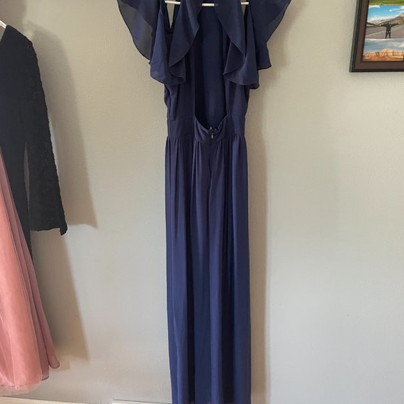 TFNC Size 6 Navy High Neck Maxi Dress with Frills - Picture 3 of 6